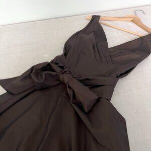 Max and Cleo Brown Iridescent Brown V Neckline Bow Sash Cocktail Party Dress 12